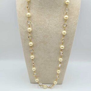 J Crew Faux Pearl Clear Gold Tone Station Necklace NWOT!